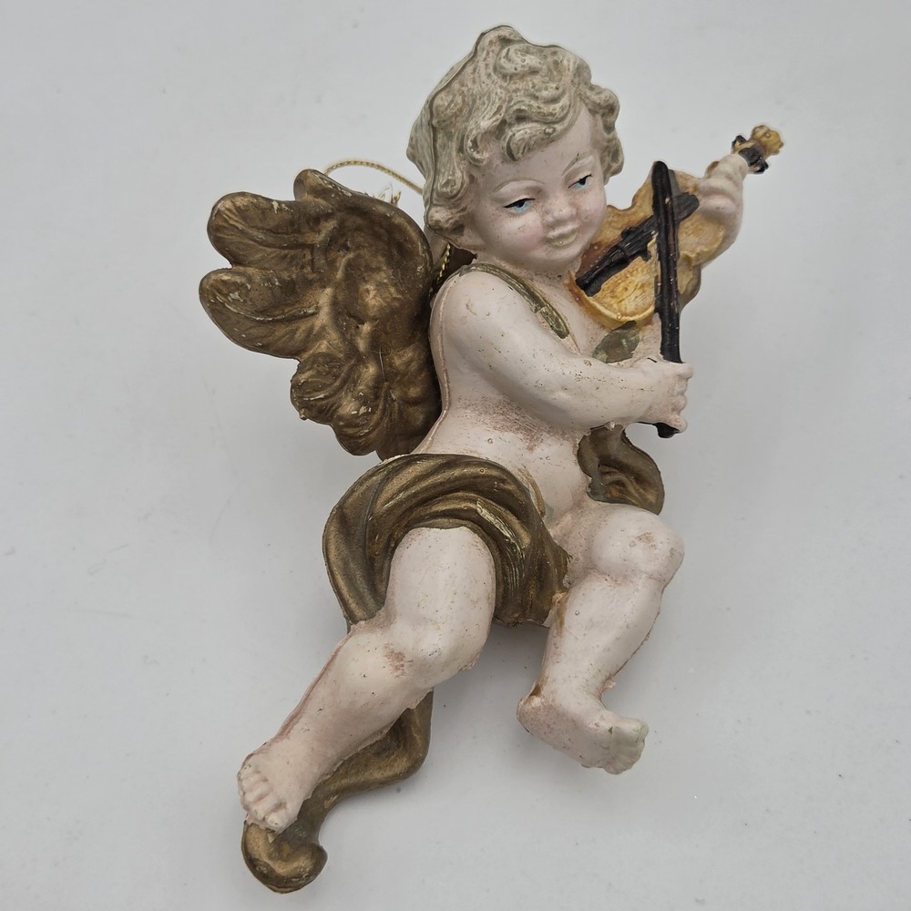 Vintage 63/4" Tall Molded Plastic Angel Cherub Playing Violin